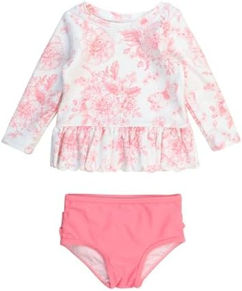 RuffleButts Baby/Toddler Girls Scalloped Long Sleeve Rash Guard 2-Piece UPF50+ Sun Protected Swim... | Amazon (US)