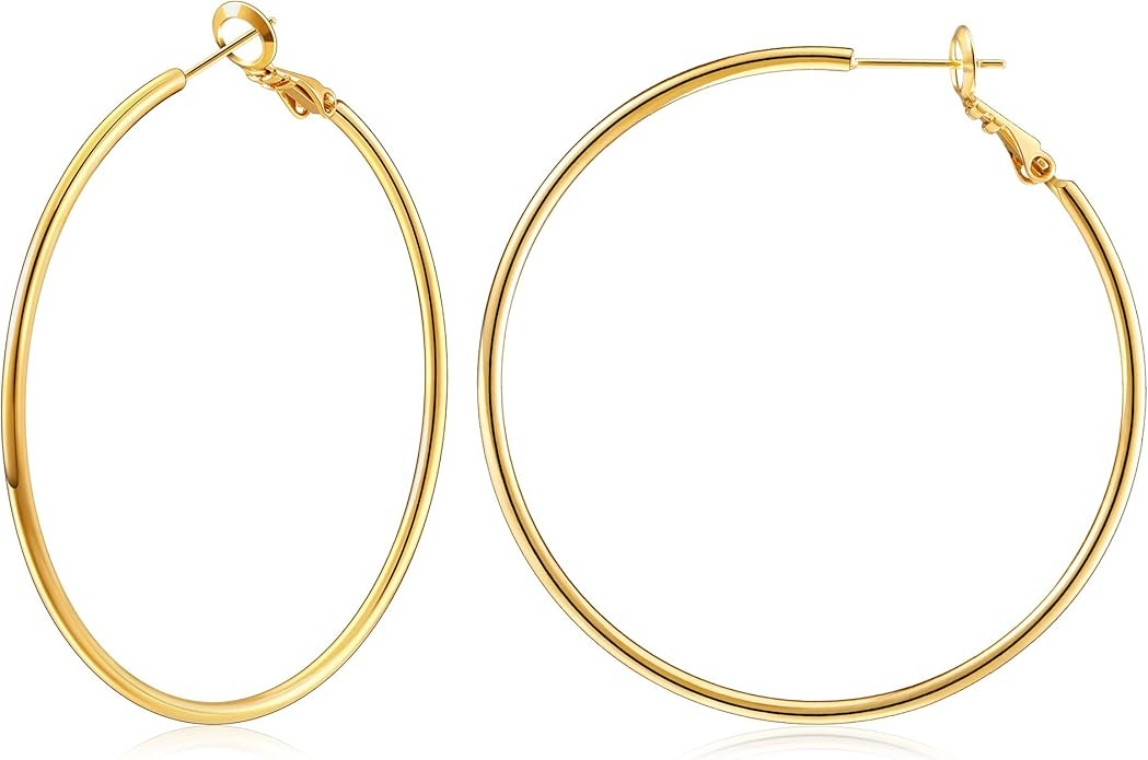 Hoop Earrings for Women 14K Real Gold Plated, 925 Sterling Silver Post Gold hoops for Women | Amazon (US)