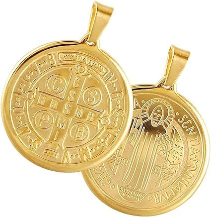 GranTodo Gold Stainless Steel Saint Benedict Devil Chasing Medal Holy Pendant with 16" Chain | Amazon (US)