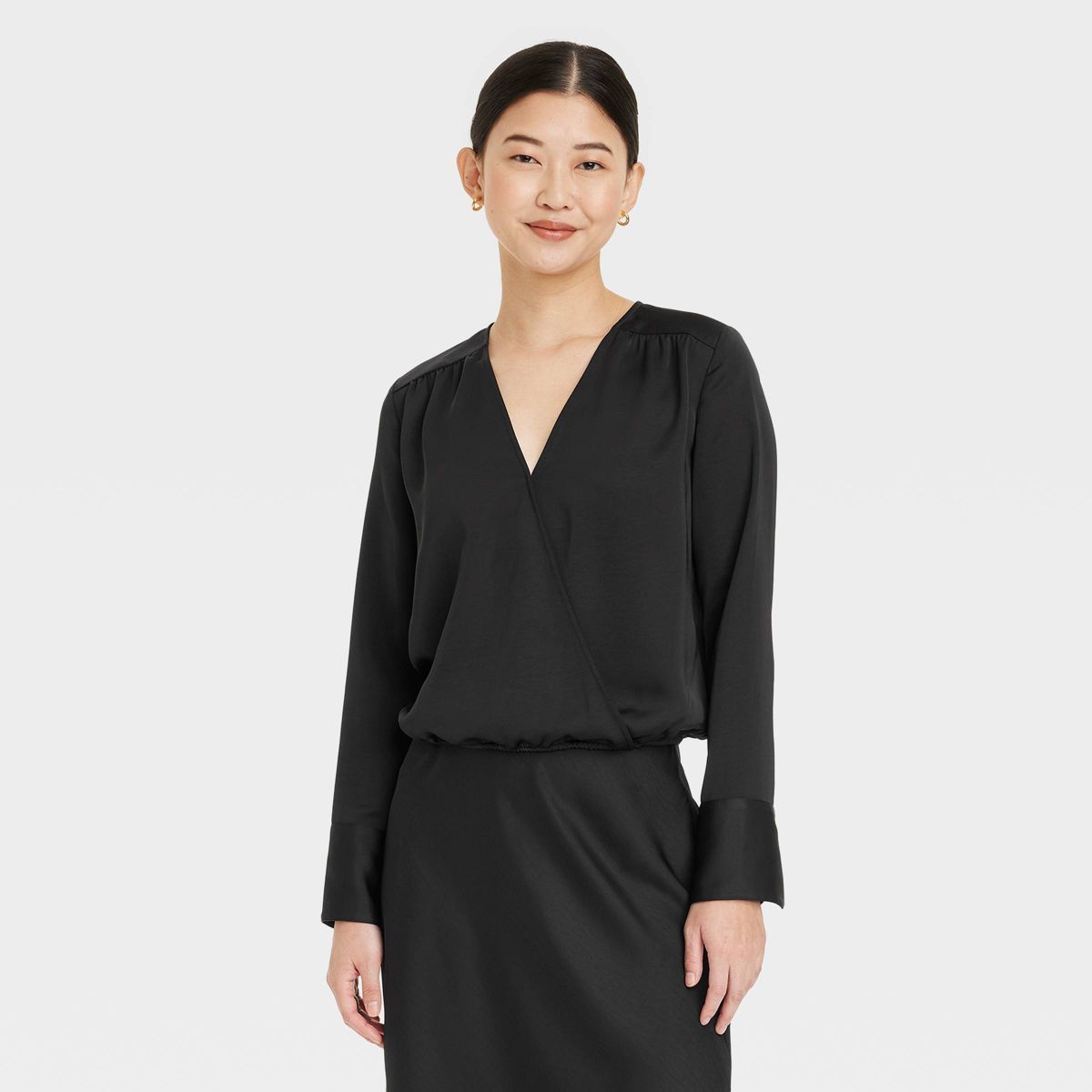 Women's Long Sleeve V-Neck Wrap Blouse - A New Day™ | Target