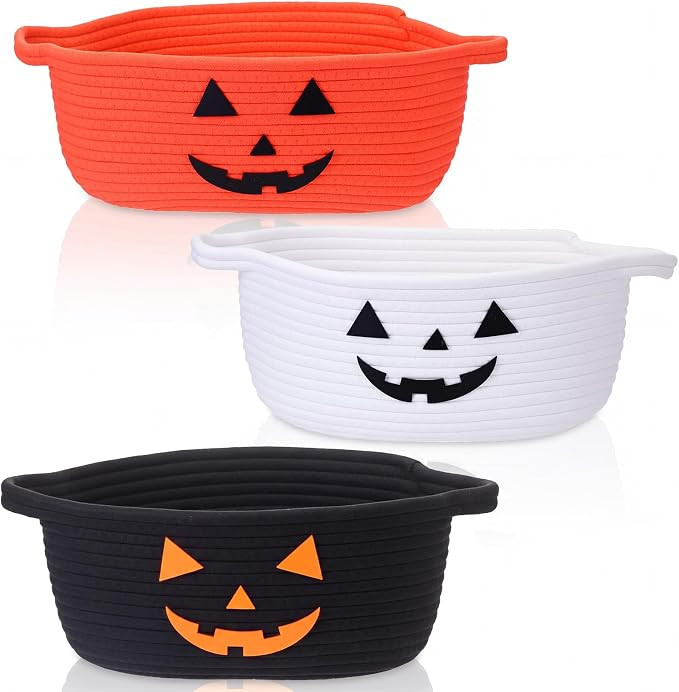 Newtay 3 Pcs Halloween Spooky Woven Baskets Set Empty Gift Baskets | Amazon (US)