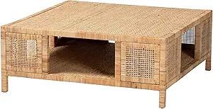 bali & pari Kalimantan Bohemian Light Honey Rattan and Mahogany Wood Square Coffee Table | Amazon (US)