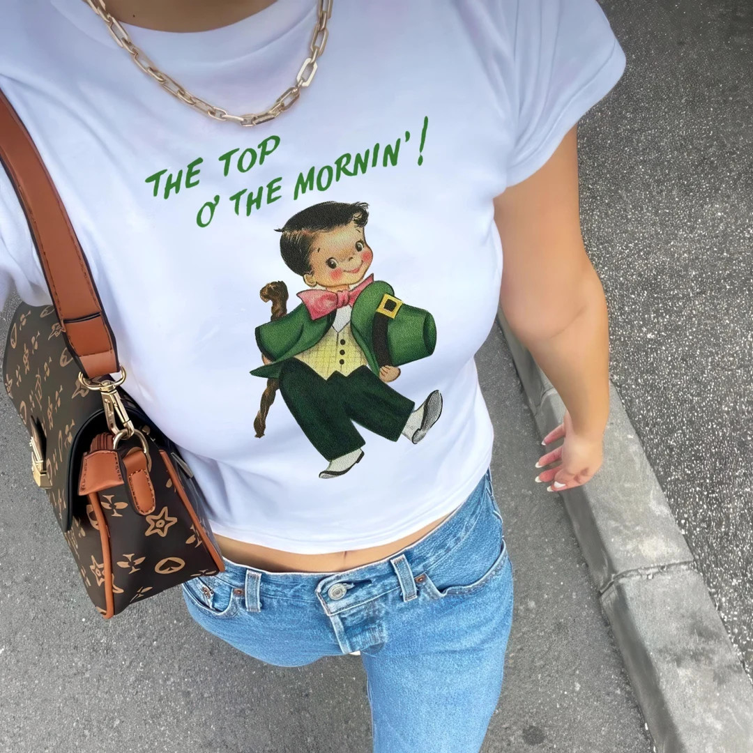Irish St Patrick's Day Baby Tee Vintage Artwork Womens Retro T-shirt St Paddys Day Shirt Coquette... | Etsy (US)