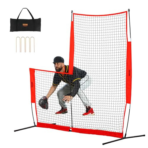 VEVOR L Screen Baseball for Batting Cage, 7x7 ft Baseball & Softball Safety Screen, Body Protector Portable Batting Screen with Carry Bag & Ground Stakes, Baseball Pitching Net for Pitchers Protection | Amazon (US)