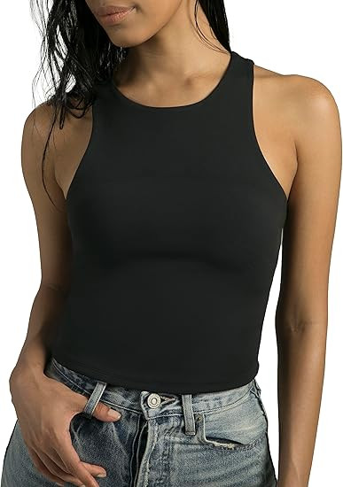 Colorfulkoala Women's High Neck Tank Tops Body Contour Sleeveless Crop Double Lined Yoga Shirts | Colorfulkoala