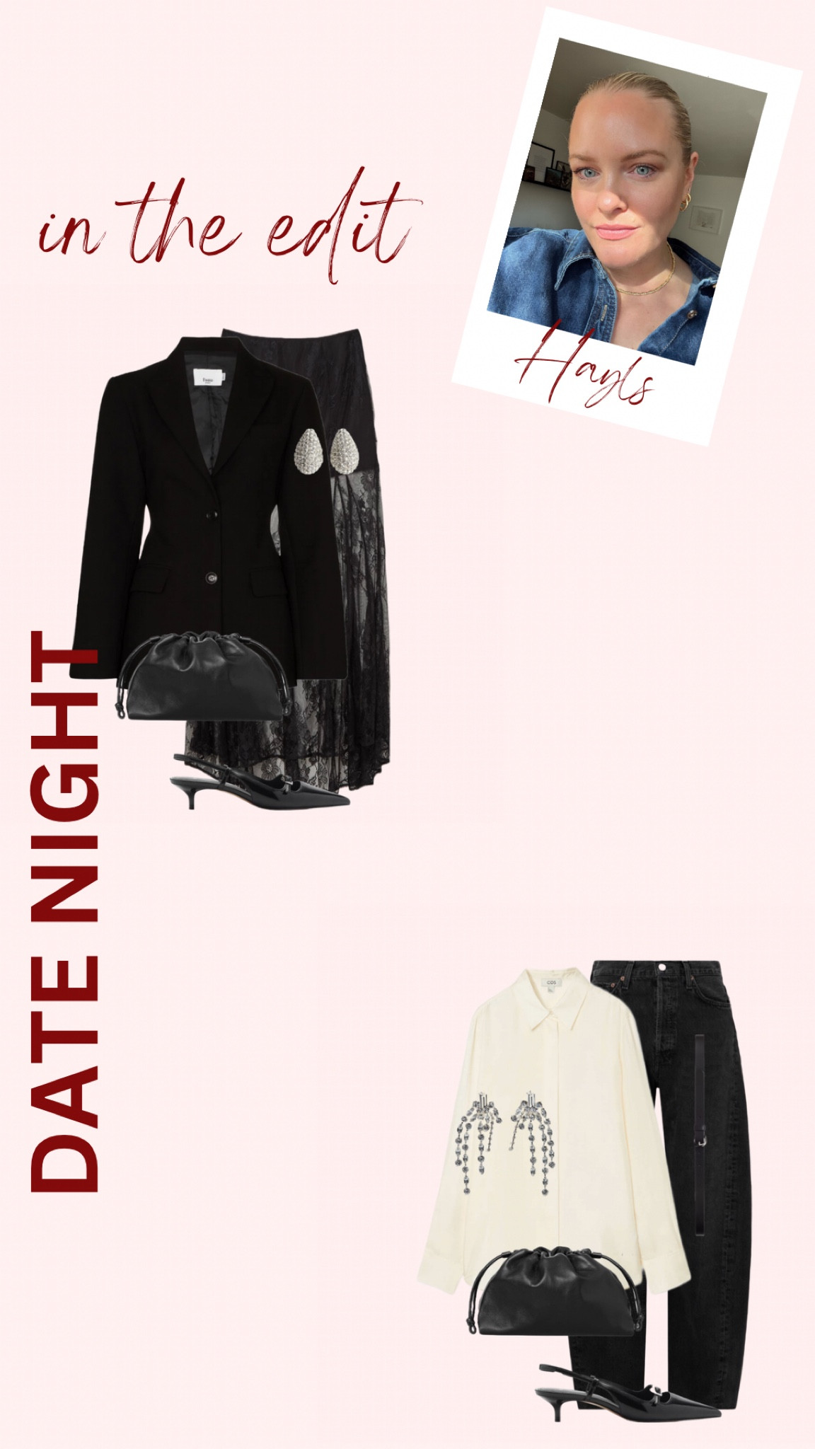Date night outfits, Hayls picks 

Lace skirt
Silk shirt 
Jeans and a nice top 
Black blazer 

#LTKeurope #LTKstyletip #LTKireland