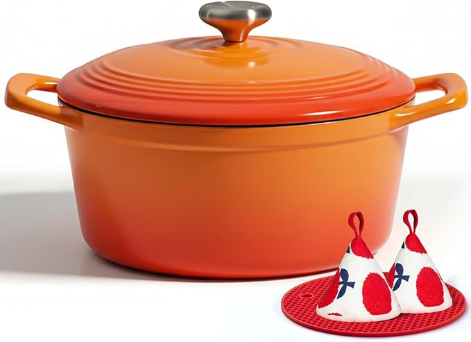 Overmont Refined Enameled Cast Iron Dutch Oven - 5.5QT Pot with Wide Handles Lid Cookbook & Cotto... | Amazon (US)