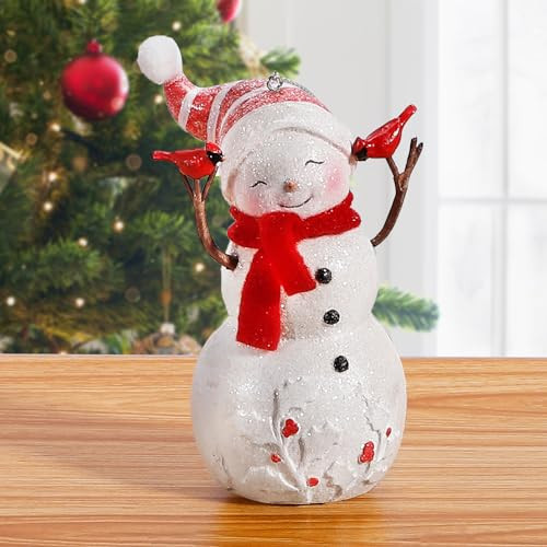 EZVYAO 2024 Snowman Figurines Christmas Decorations Resin Standing & Hanging Snowman Ornament for Tree Winter Tabletop Office Home Decor Xmas Gifts, Snowman Holding Cardinals, 4.7" H | Amazon (US)