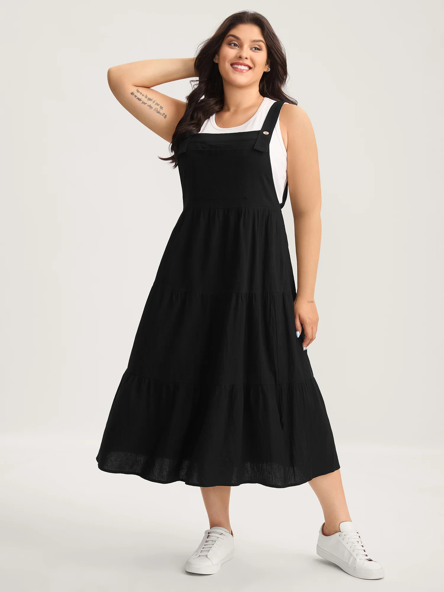 Pure Cotton Diagonal Pockets Midi Dress | Bloomchic