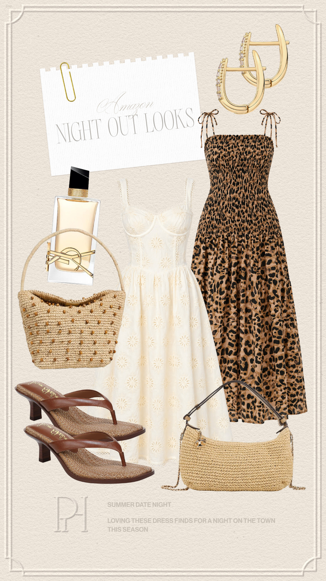 Loving these chic Amazon finds for a summer date night look!

summer fashion, summer style, summer looks, summer outfit, summer dresses, leopard print dress, white dress, off-white dress, corset top dress, midi dress, woven handbags, summer handbag, raffia handbag, designer handbag, brown sandals, kitten heel sandals, summer shoes, gold earrings, women's fragrance, perfume, signature scent 

 #LTKgrwm #LTKootd #LTKSeasonal