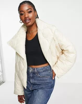 ASOS DESIGN cropped onion quilted jacket in cream | ASOS (Global)