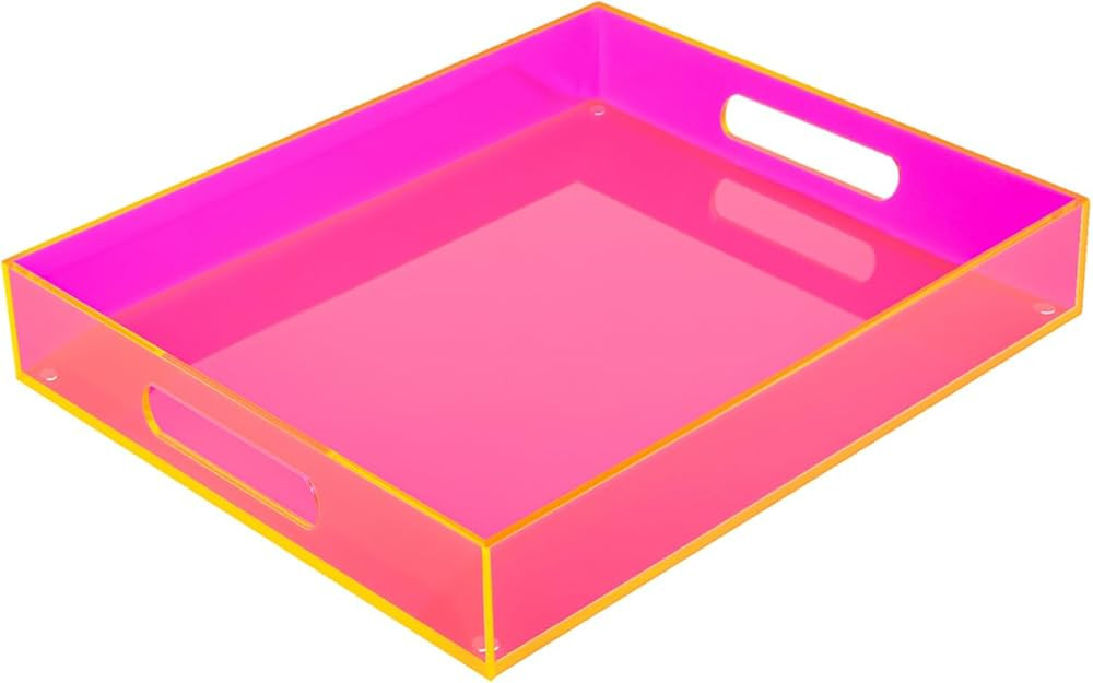 Large Acrylic Serving Tray Decorative Ottoman Coffee Table Tray with Handles Decor Food Tea Fruit... | Amazon (US)