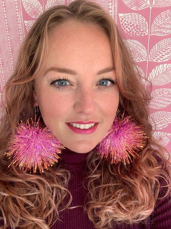 Luscious Lavender Tinsel Pom Pom Party Earrings | Etsy | Etsy (US)