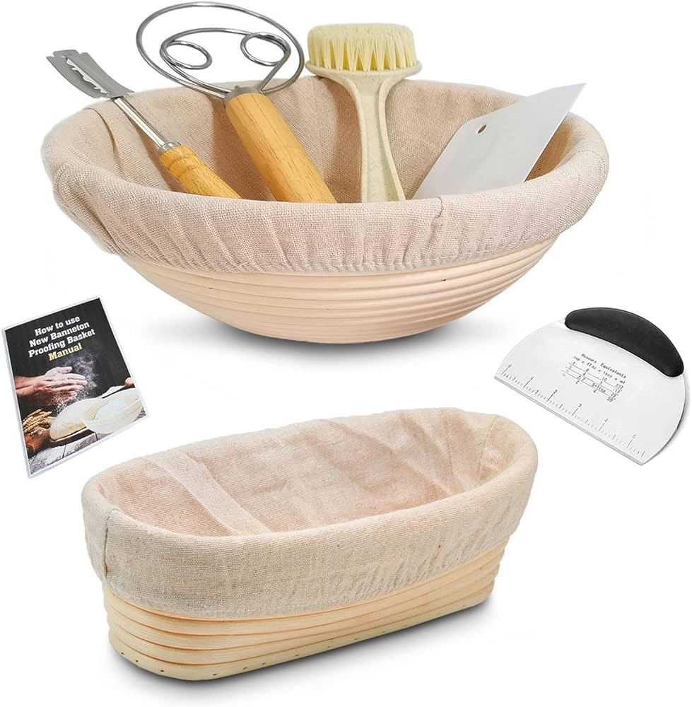 Banneton Bread Proofing Basket set-A complete Sourdough Proofing Basket kit of 9 Inch Round and 1... | Amazon (US)