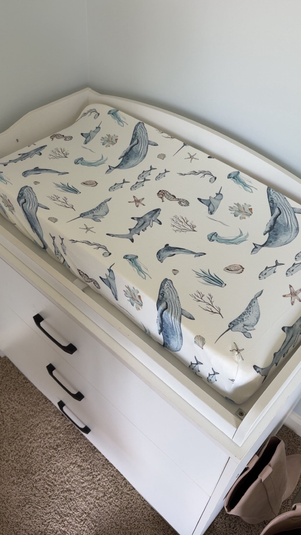 Nautical theme baby boy room. Changing pad cover. Nautical changing pad cover. Changing pad cover with whales and sharks and starfish. Amazon essentials for baby.

#LTKBaby #LTKmomlife #LTKBump