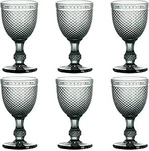Clear Black Wine Goblets Vintage Glassware set of 6 Colored Smoke Grey Water Drinking Glasses 10 ... | Amazon (US)