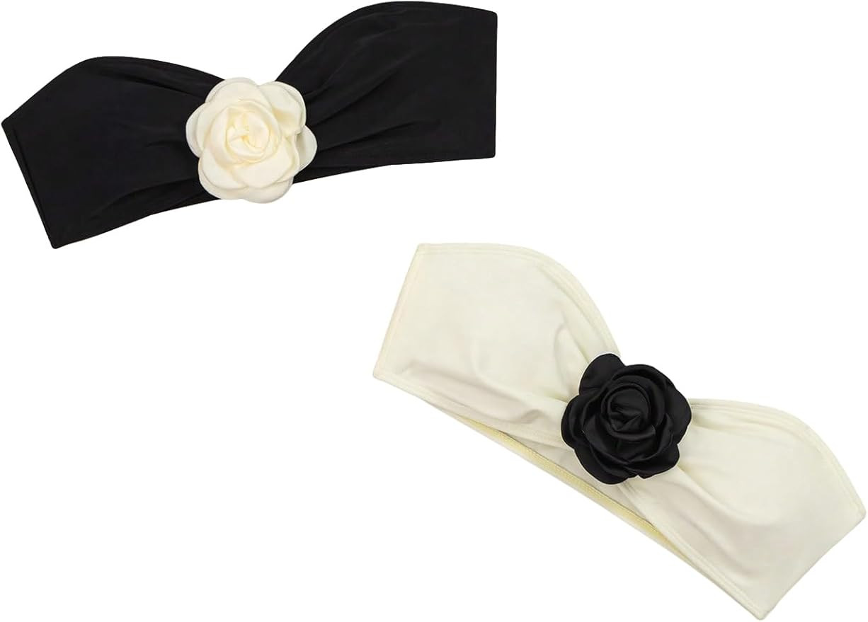 Milumia Women's 2 Pack Bandeau Bikini Top 3D Flower Strapless Bathing Suit Tops Swimwear | Amazon (US)