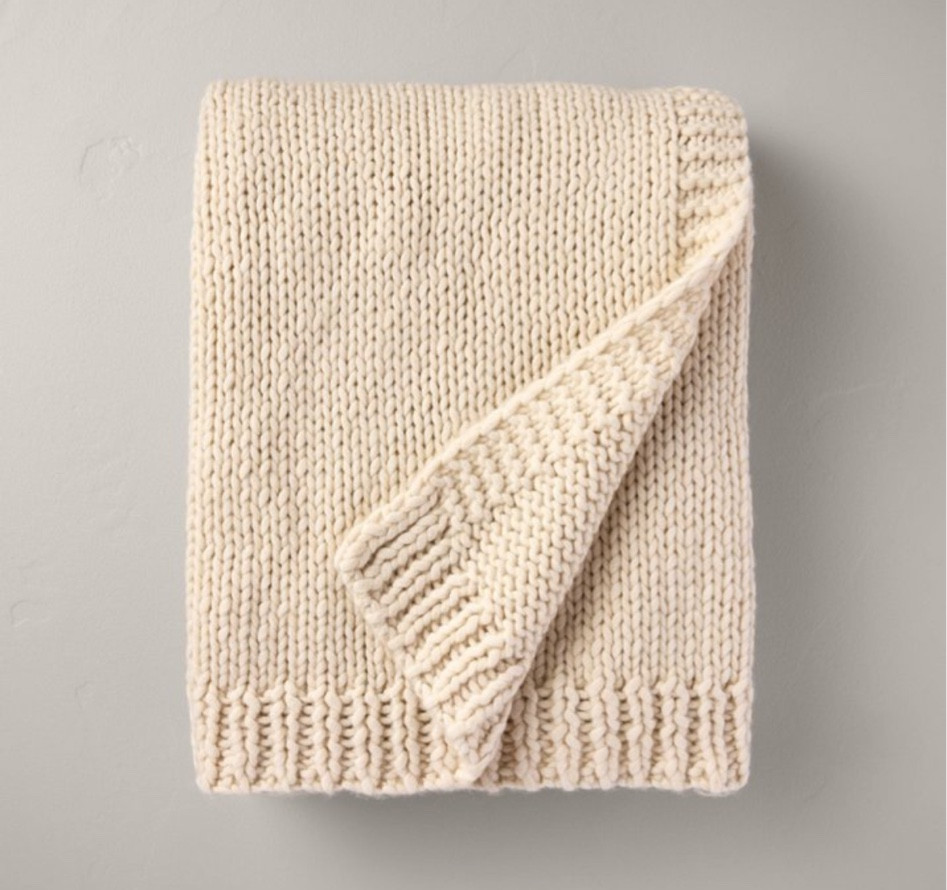Border trim knit throw blanket in cream
•	Made from soft, heavyweight fabric
•	Machine wash and tumble dry
•	STANDARD 100 by OEKO-TEX certified

#LTKSaleAlert #LTKSeasonal #LTKHome