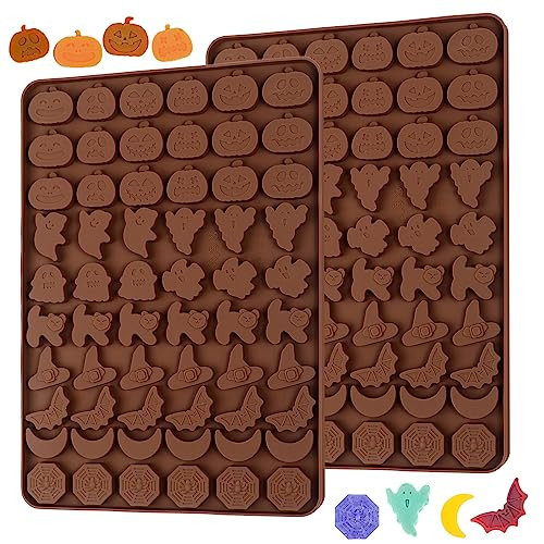 Kamehame Halloween Candy Gummy Mold, 2 Pieces 60 Cavity Mini Pumpkin Ghost Vampire Cat Hat Bat Moon Spider Web Silicone Molds for Halloween Gummy, Chocolate, Cookie, Biscuit, Jelly | Amazon (US)