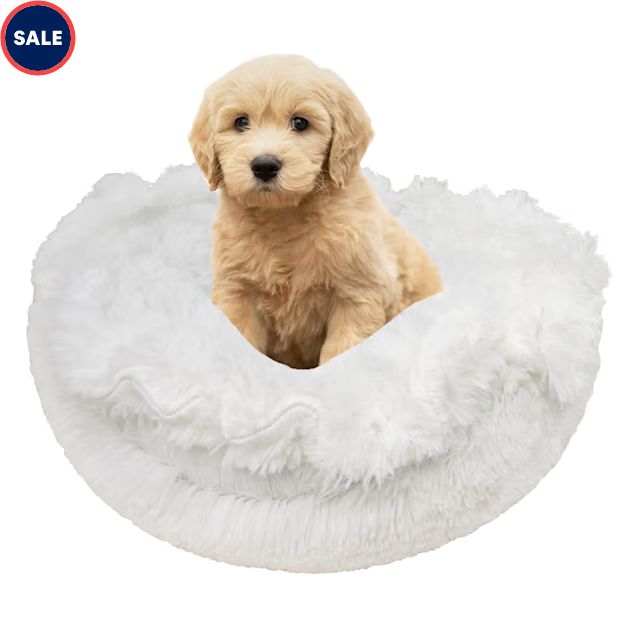 Bessie and Barnie Ultra Plush Snow White/Aquamarine Deluxe Shag Pet Lily Pod Bed, 24" L X 24" W X... | Petco