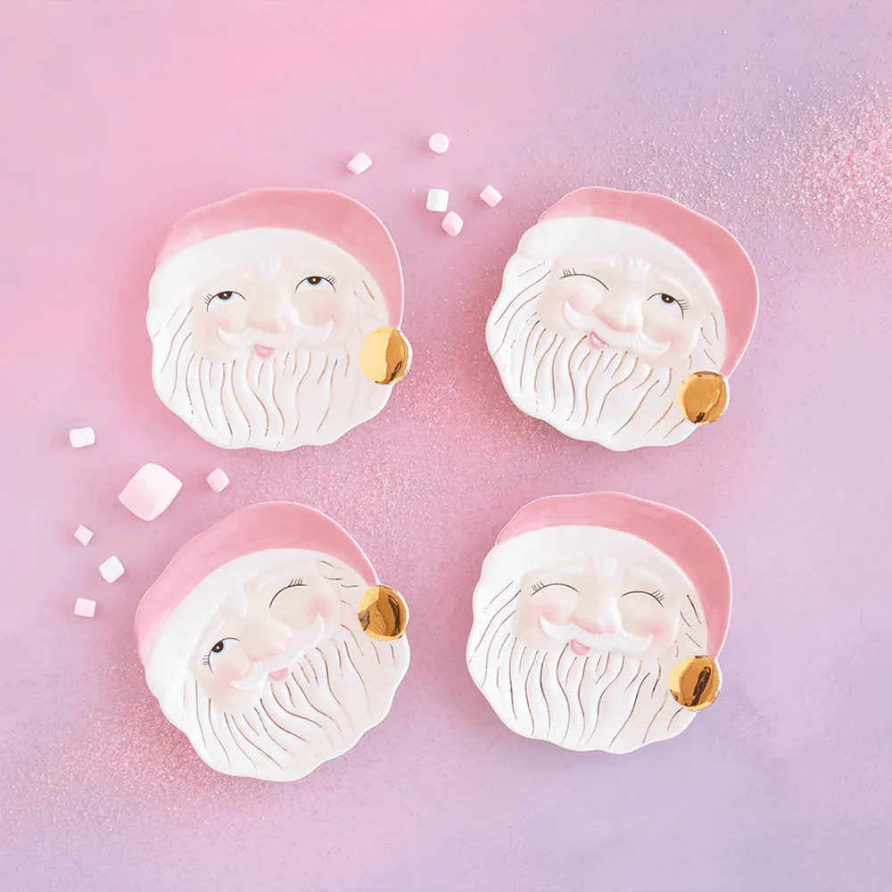 Glitterville Pink Papa Noel Cookie Plate, Cream - 4 Style Options | Shop Sweet Lulu