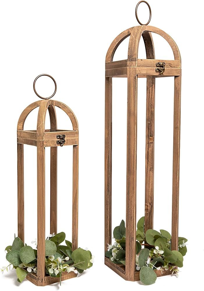 HPC Decor Large Rustic Farmhouse Lantern Decor Set of 2, Tall 30“ Vintage Wooden Lanterns, Mode... | Amazon (US)