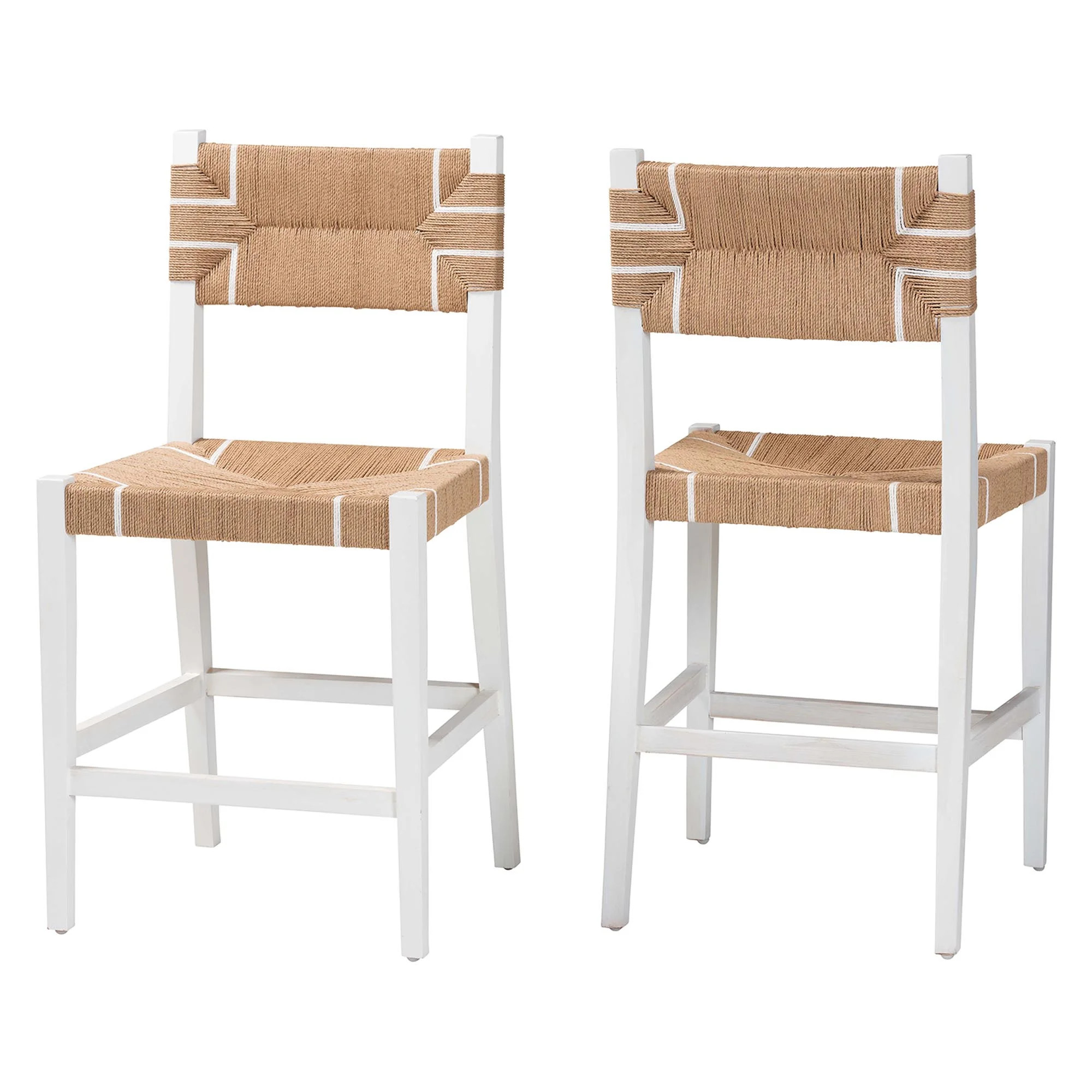 bali & pari Talli Bohemian Paper Loom and White Mahogany Wood 2-Piece Counter Stool Set | Walmart (US)