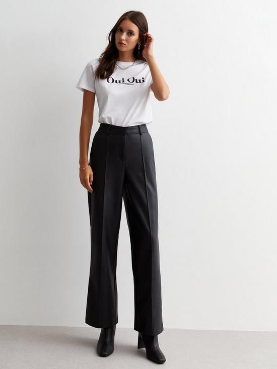 Black Leather-Look Wide Leg Trousers | Very (UK)