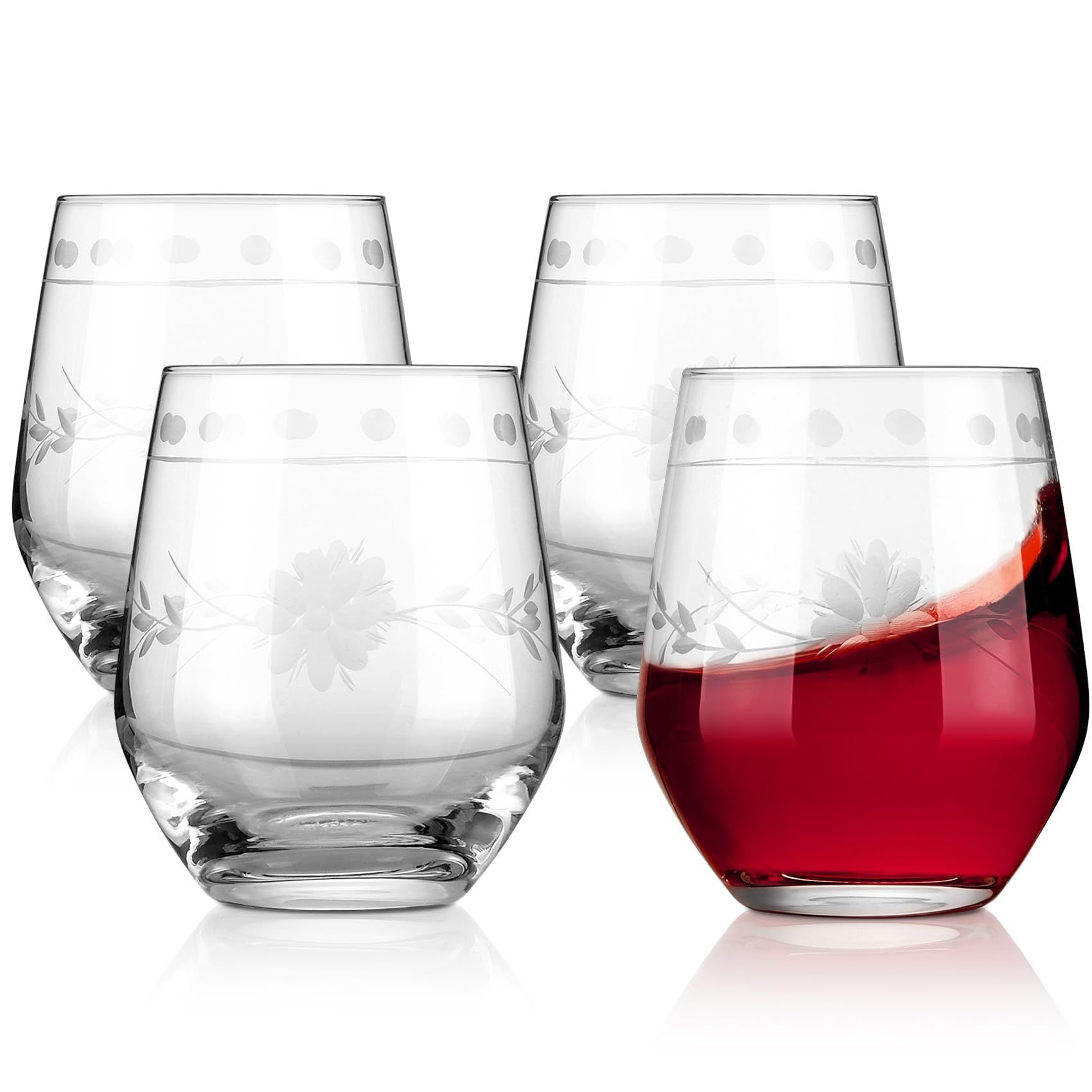 Delight Glasses, Set of 4, Premium Glass Set with Decorative Etching, Dishwasher Safe. (Stemless ... | Amazon (US)