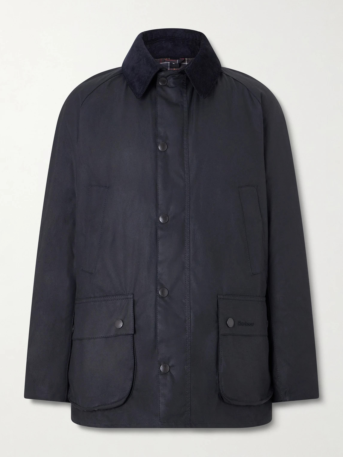 Barbour Ashby slim waxed cotton jacket in olive with tartan lining