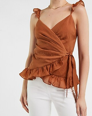 Satin Ruffle Wrap Cami | Express