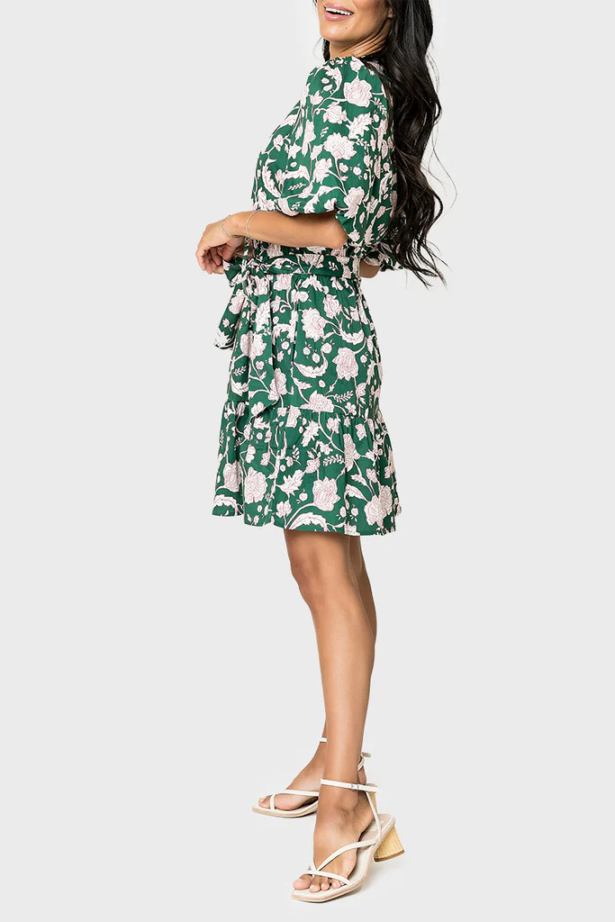 Bubble Sleeve Open Placket Belted Dress | Gibson