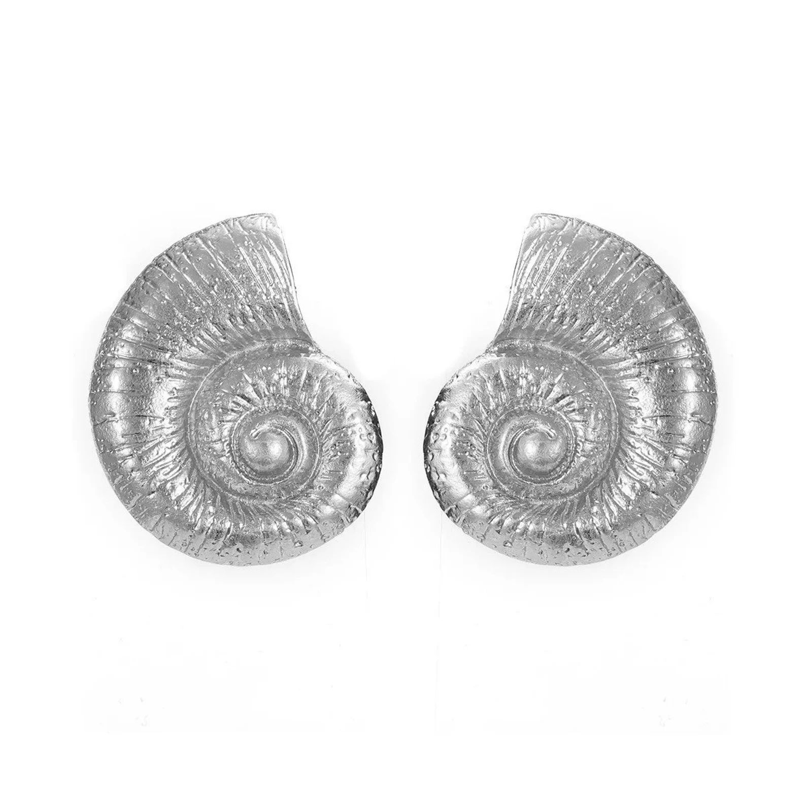 Big Nautilus Shell Earrings Gold, Large Silver Stud Earrings, Oversized Conch Earring, Seashell D... | Etsy (US)