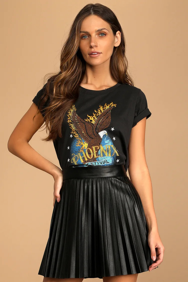 Better Luck Next Time Black Vegan Leather Pleated Mini Skirt | Lulus (US)