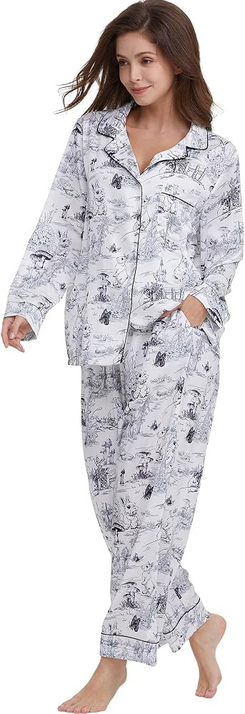 Womens Silk Satin Pajamas Set Button Down 2 Piece Pjs Long Sleeve Oversized Sleepwear with Pocket... | Amazon (US)