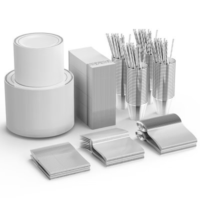 ROVSUN 800 Pieces Silver Disposable Dinnerware Set 100 Guests, Elegant Plastic Plates for Party Wedding | Target