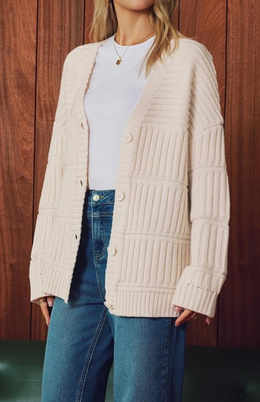 Soft, chunky, and effortlessly elevated.🤍 This cozy knit cardigan is the perfect layering piece for a relaxed but polished look. Throw it over a tank and wide leg pants, denim, or a simple dress for that easy, put-together vibe. 

Comfortable, classic, and perfect for everyday styling.✨

#LTKWorkwear #LTKMidsize #LTKOver40