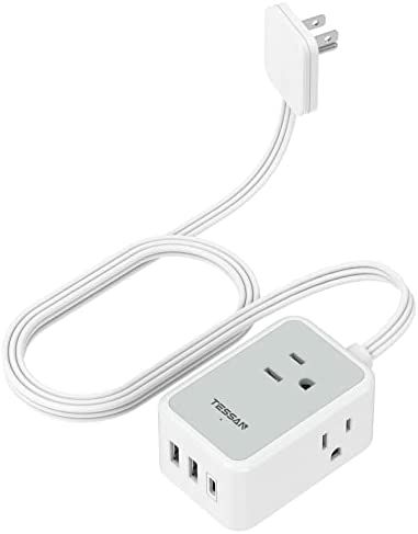 Small Flat Plug Power Strip, TESSAN Ultra Thin Extension Cord with 3 USB Wall Charger (1 USB C), ... | Amazon (US)