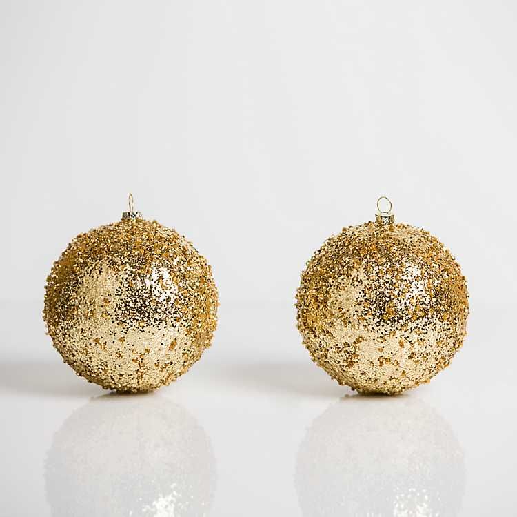 Gold Glitter Beaded 2-pc. Ornament Set, 4 in. | Kirkland's Home