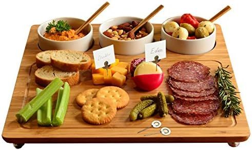 Picnic at Ascot Bamboo Cheese Board/Charcuterie Platter - Includes 3 Ceramic Bowls with Bamboo Sp... | Amazon (US)