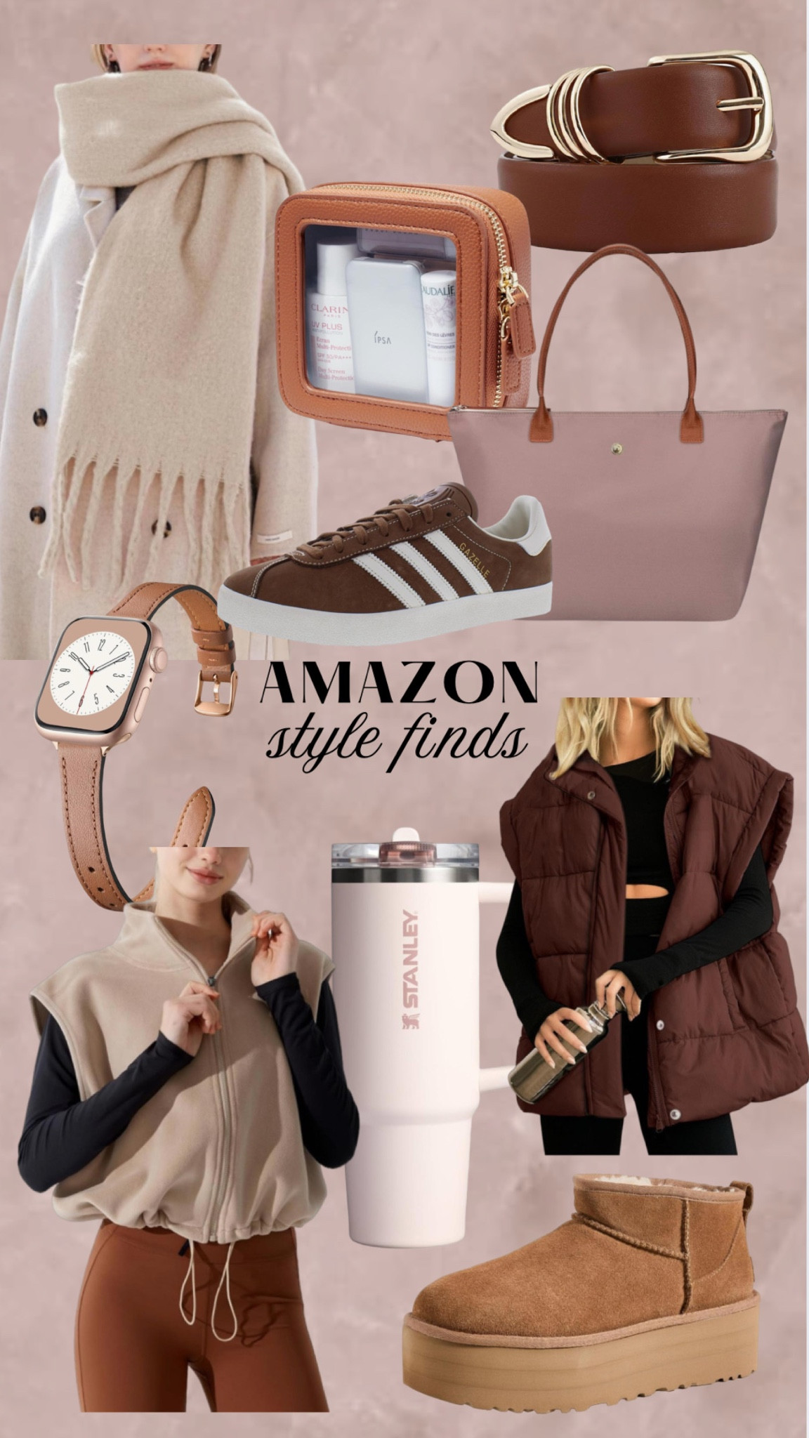 Amazon style finds.  New TRENDING amazon fashion finds ✨🎀🫶🏻#founditonamazon #amazonfashion 
Vest
Watch band
Brown sneakers
Tote bag
Stanley 

#LTKStyleTip #LTKSeasonal