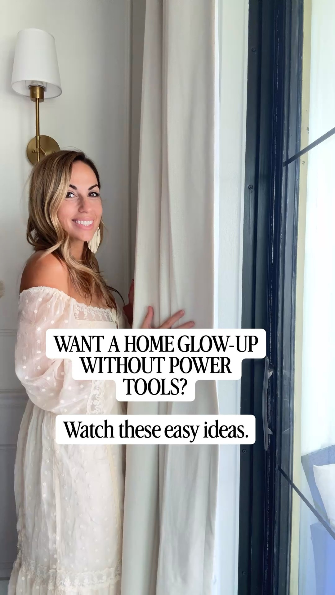 Want a home glow up without the power tool? Here’s some ideas. 

Peel and stick window film 
Change your toliet levers.
Add a peel and stick toliet paper holder (yes I have kids and yes it’s still holding up three years later) 
Add a Peel and stick backsplash (works on textured walls) 
Paint your doors black (I did our slider) and I added tape to make it look like a French door. 

#LTKHome