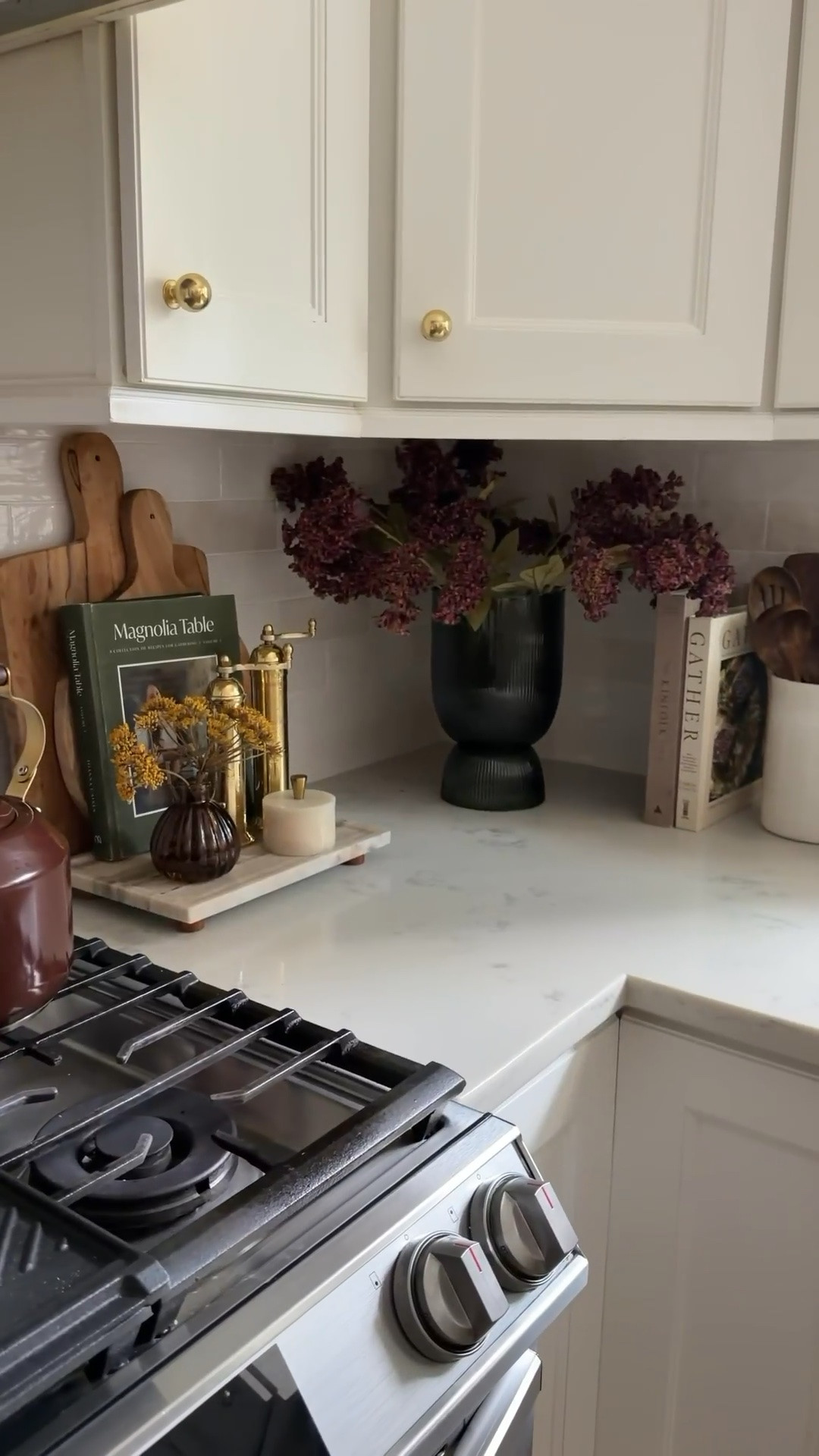 I can’t get over how cozy this little kitchen corner feels for fall. 🍂🤎

I wanted to bring in that warm, seasonal feeling without covering every surface in pumpkins, so I kept things simple with deep burgundy stems, warm textures, and a few of my latest Target finds.

It completely transformed this little corner and somehow made the whole kitchen feel more inviting. 😍✨

I’m definitely loving the moodier fall touches this year.

#LTKHome #LTKSeasonal #LTKmomlife