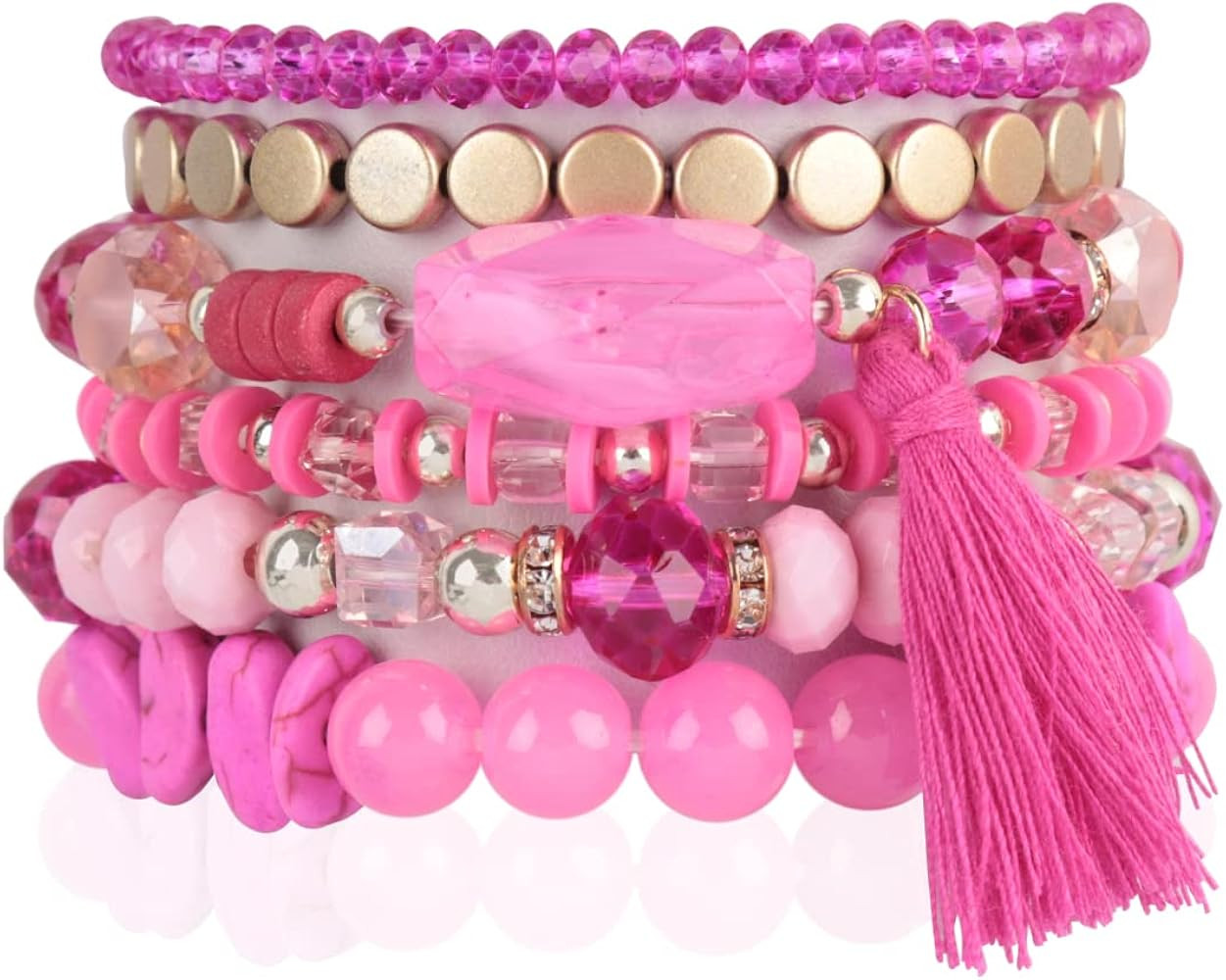 Coin Bead Multi Layer Versatile Statement Bracelets - Stackable Beaded Strand Stretch Bangles Spa... | Amazon (US)