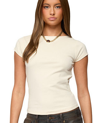 Edikted Women's Oliana Ribbed Boat Neck T Shirt - Macy's | Macy's