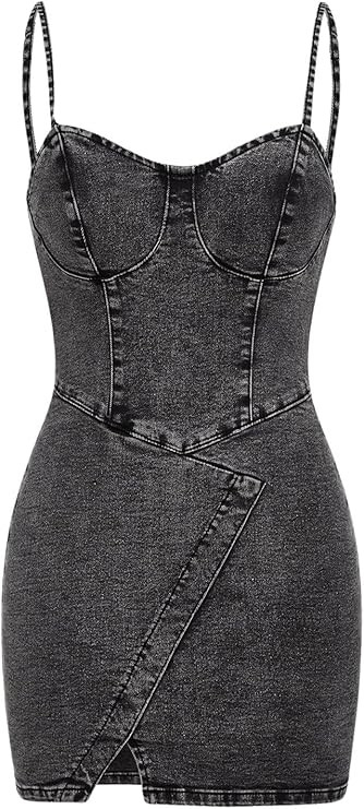 Floerns Women's Adjustable Spaghetti Strap Button Up Mini Denim Bodycon Dress | Amazon (US)