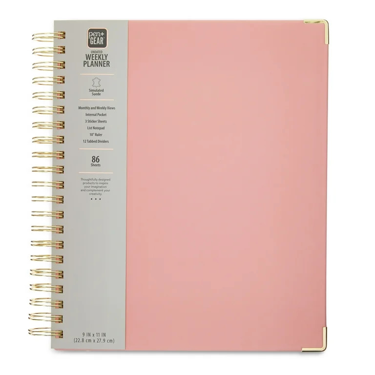 Pen+Gear 12 Monthly Weekly Undated Planner,  Simulated Suede, Peach Glaze 9" x 11" | Walmart (US)
