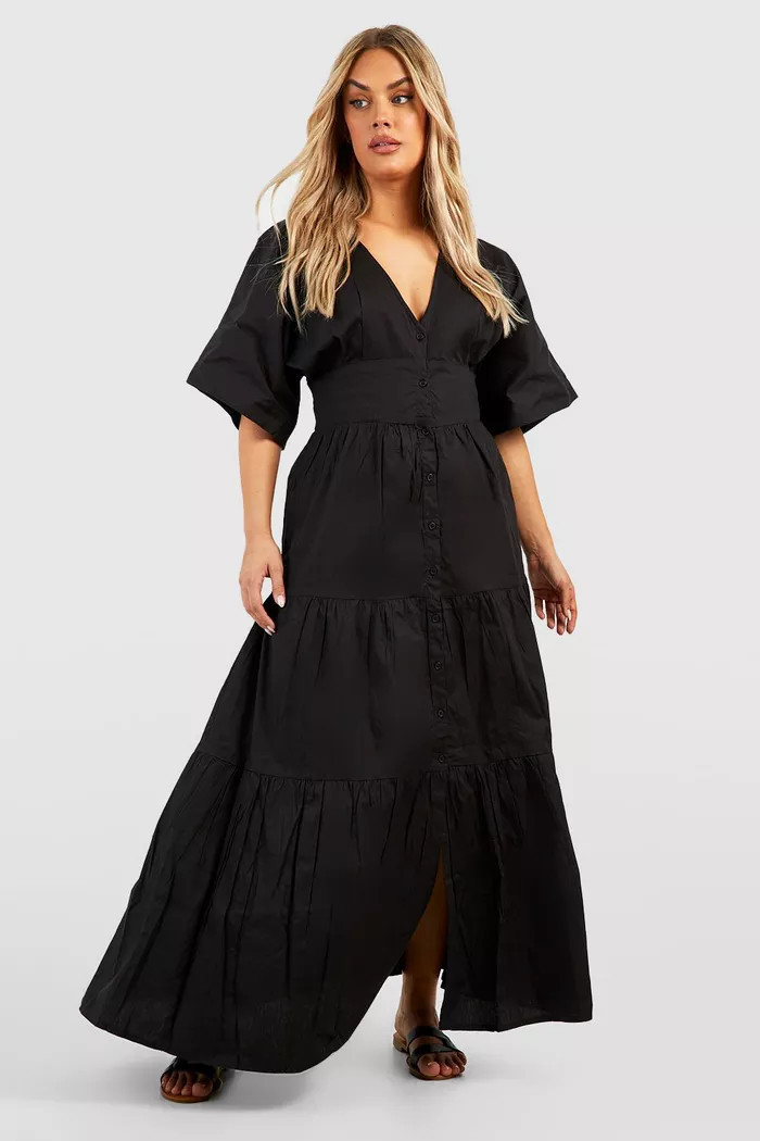 Plus Poplin Button Through Maxi Dress | Boohoo.com (UK & IE)
