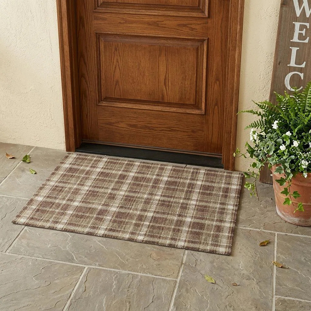 2' X 3' Chocolate and Ivory Plaid Washable Non Skid Indoor Outdoor Area Rug | Wayfair North America