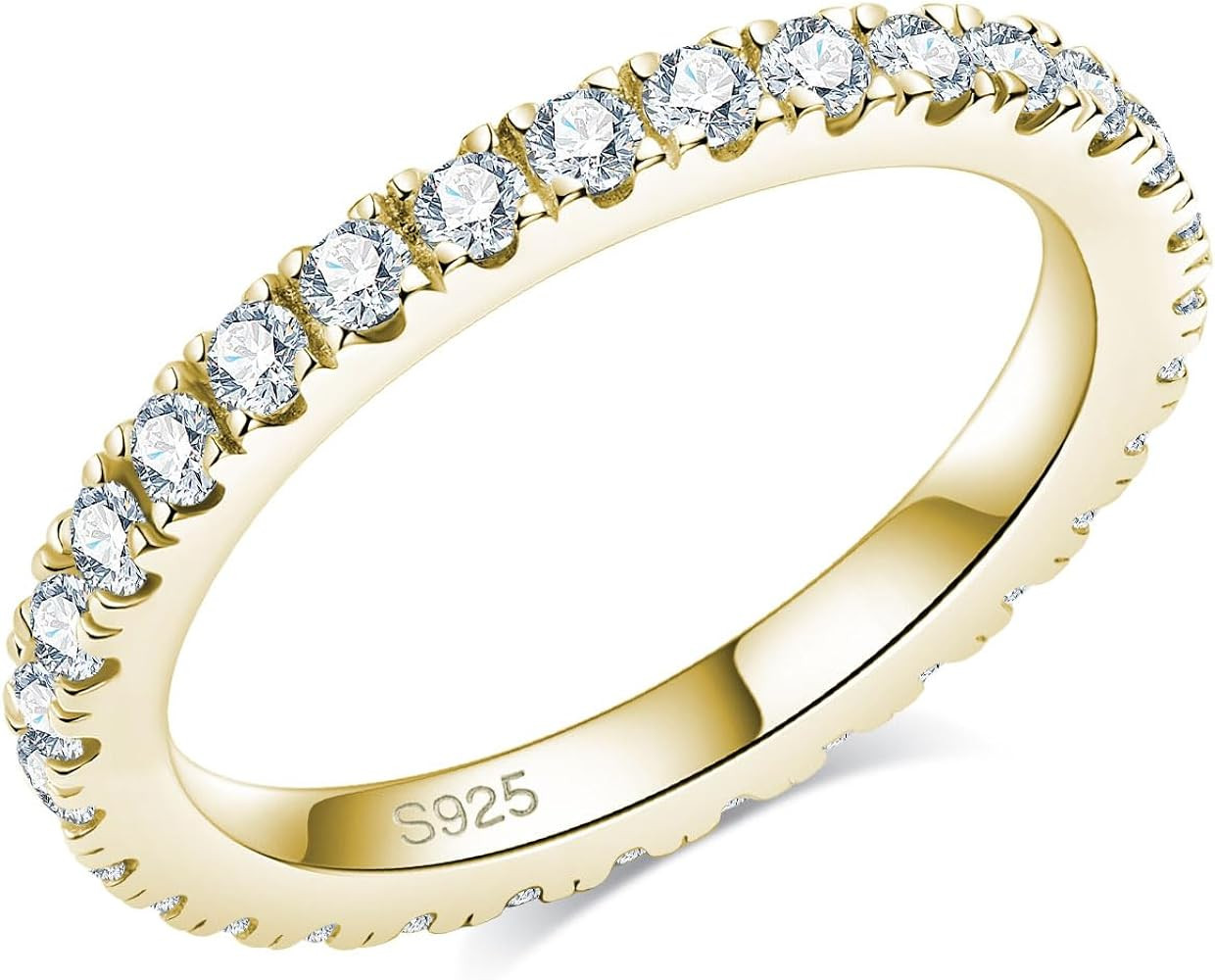 Bo.Dream 1.5mm/2.2mm/3mm Round Cubic Zirconia CZ Full/Half Eternity Rings Wedding Band Sterling S... | Amazon (US)